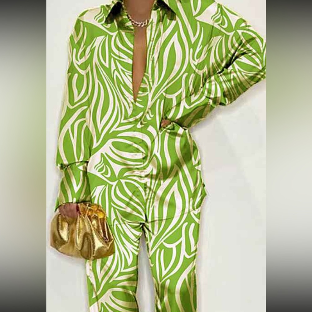 Zebra Stripe ButtonFront Top and Pants Set - Picture 2 of 7